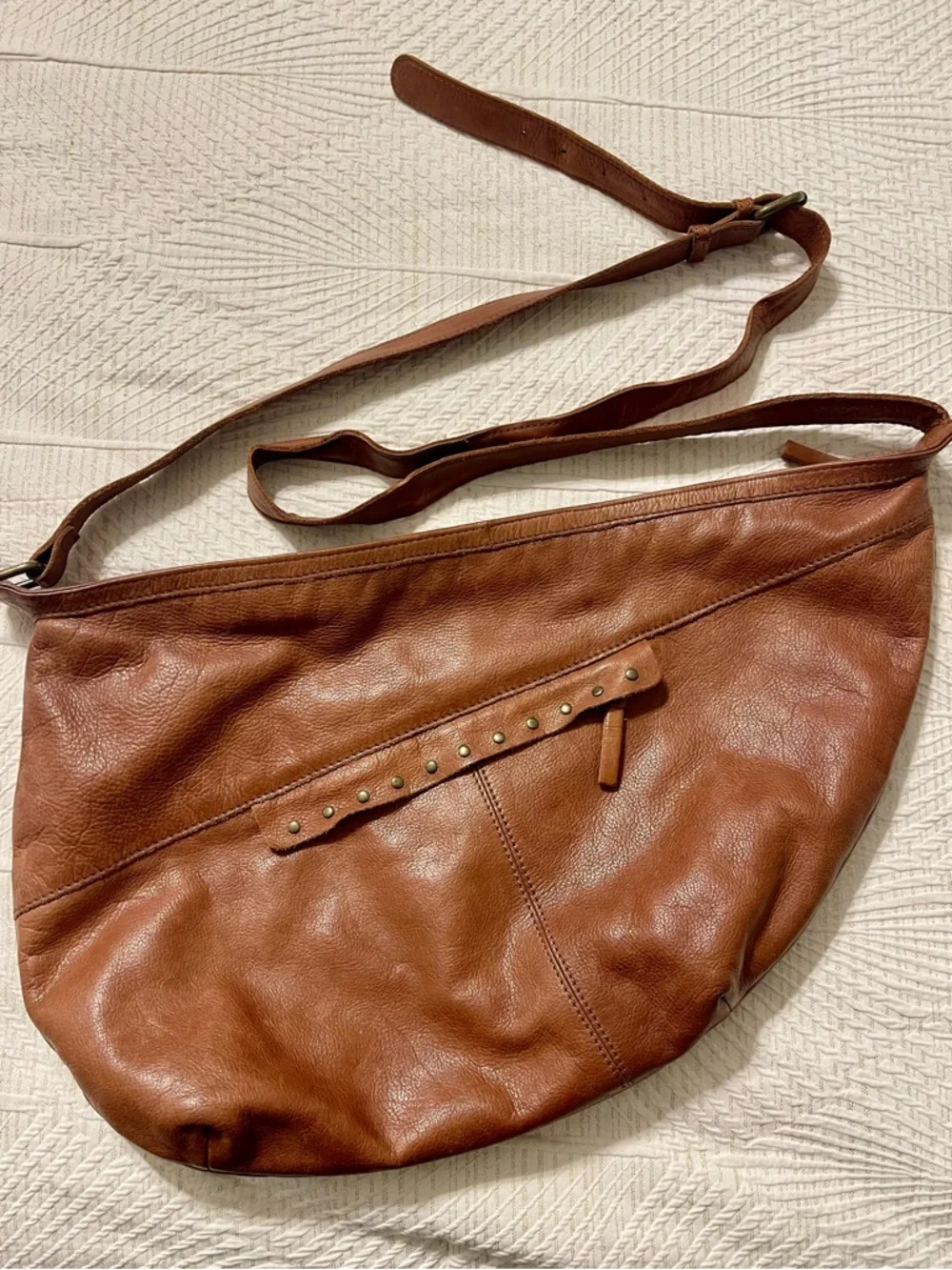 Ashwood Leather Asymmetrical Hobo Shoulder Bag in Whiskey Brown